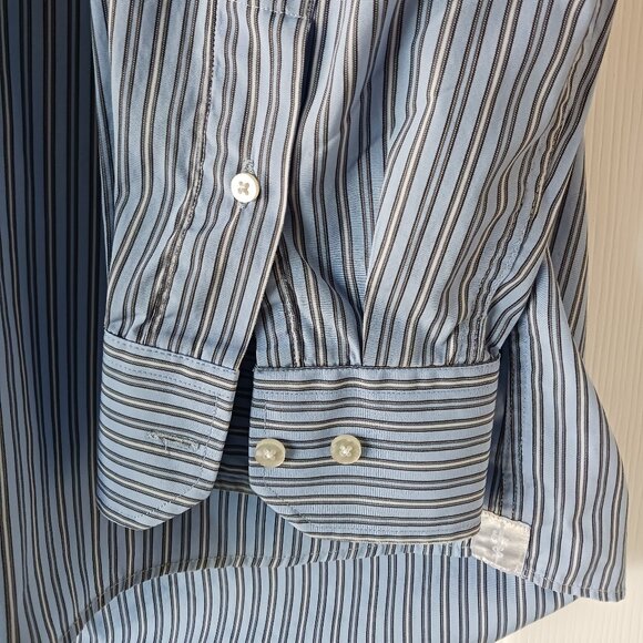 Jack Lipson Signature Men's Striped 17.5 Tall Long Sleeve Shirt Pocket Blue - Picture 5 of 8